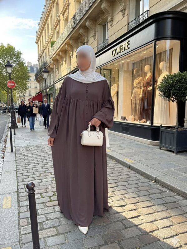 Abaya manches ballon Marron