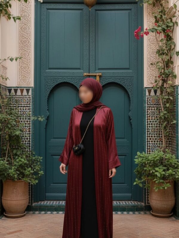 kimono long à strass bordeaux